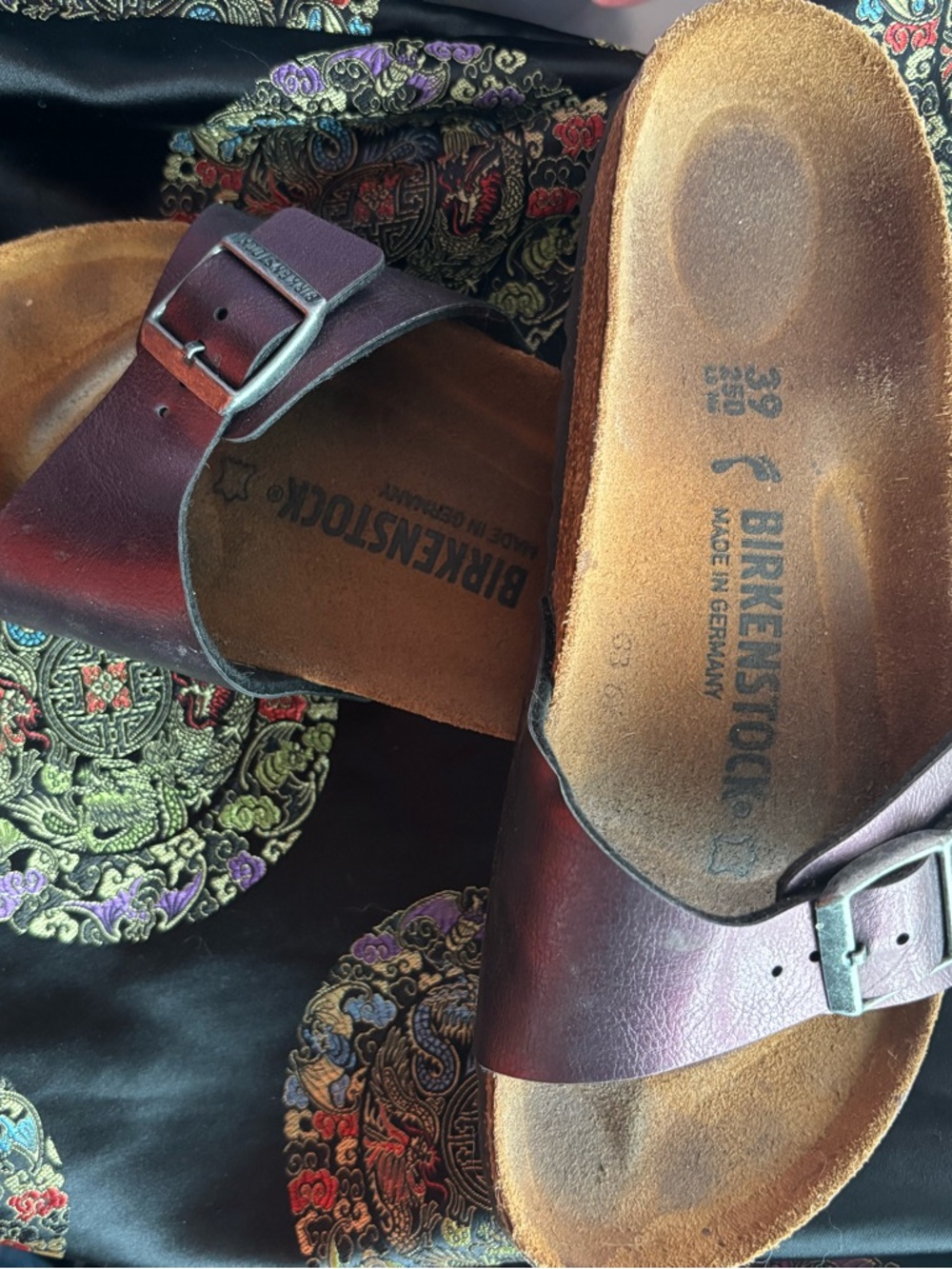 Birkenstock Madrid Single Strap Slides in Burgundy